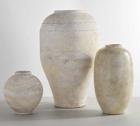 Artisan Hand Painted Terra Cotta Vase Collection - White