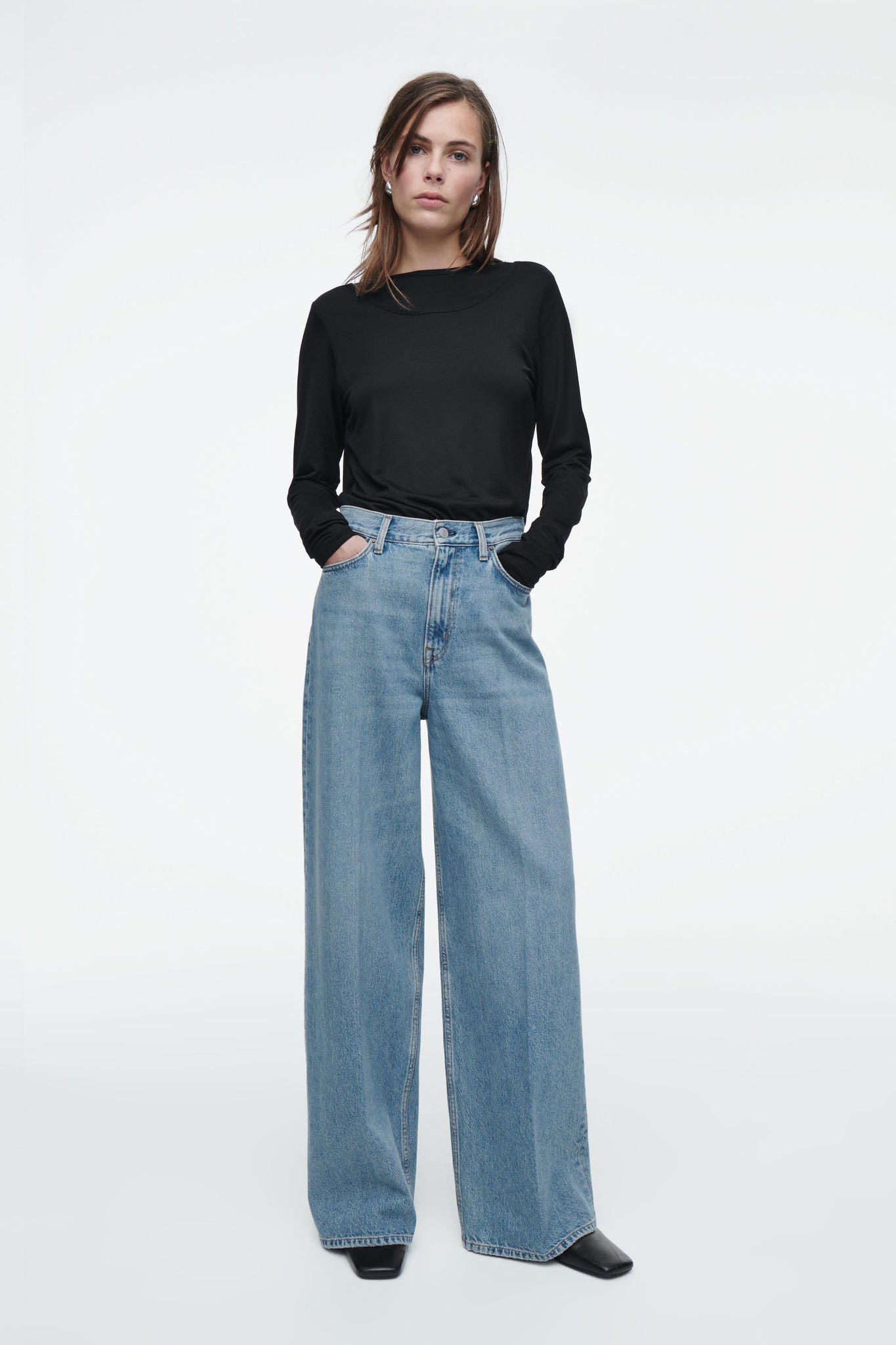 WIDE LEG HIGH RISE FULL LENGTH JEANS