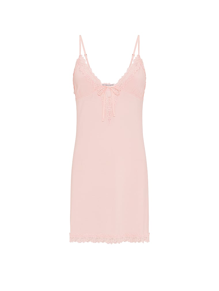 SoSoft™ Modal Lace-Trim Tie-Front Slip Dress