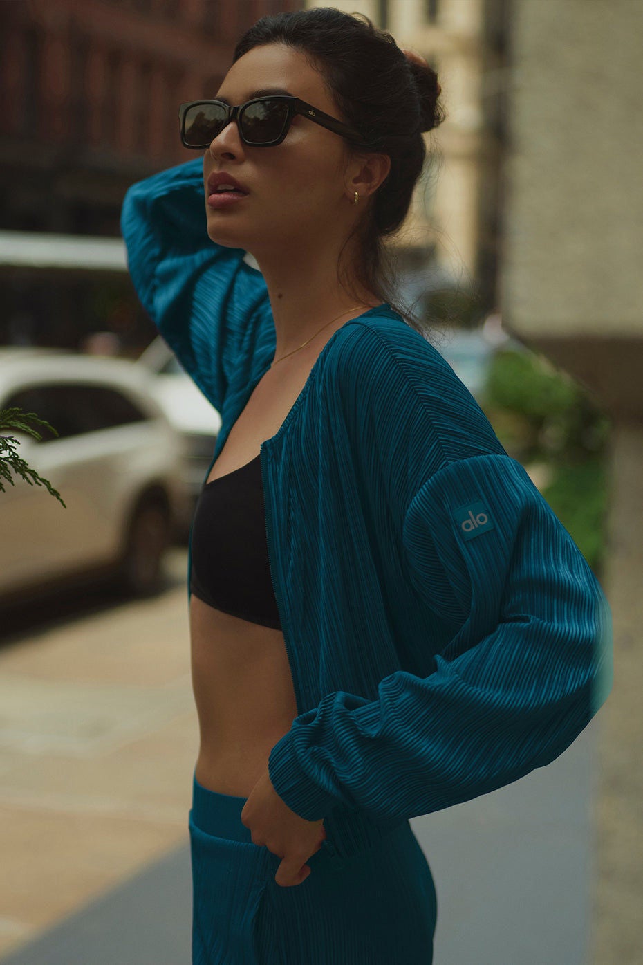 Cropped Micro Plisse Jacket - Black | Alo Yoga