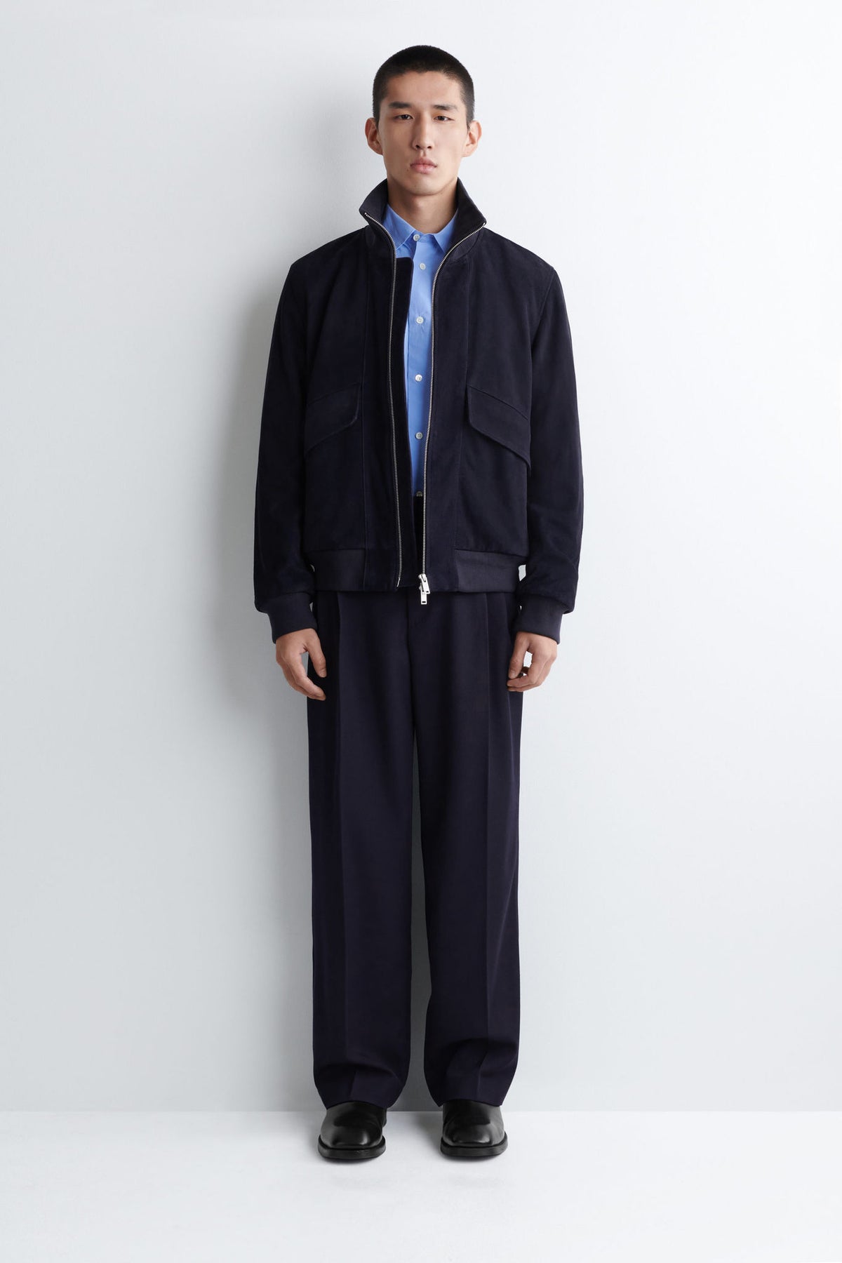 SUEDE FLIGHT JACKET — Blue dark