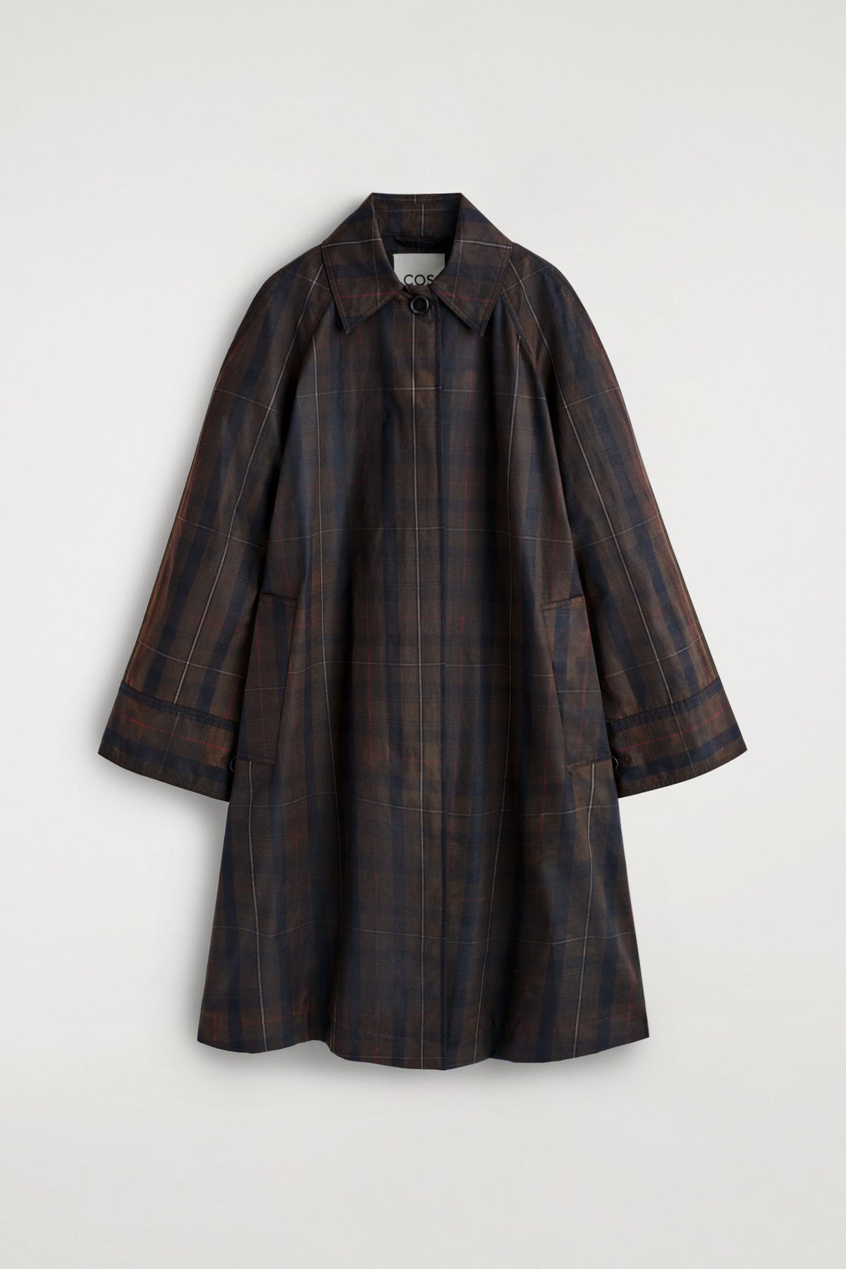 CHECKED WAXED-COTTON CAR COAT — Khaki green dark