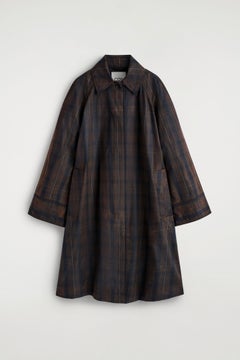 CHECKED WAXED-COTTON CAR COAT — Khaki green dark 12
