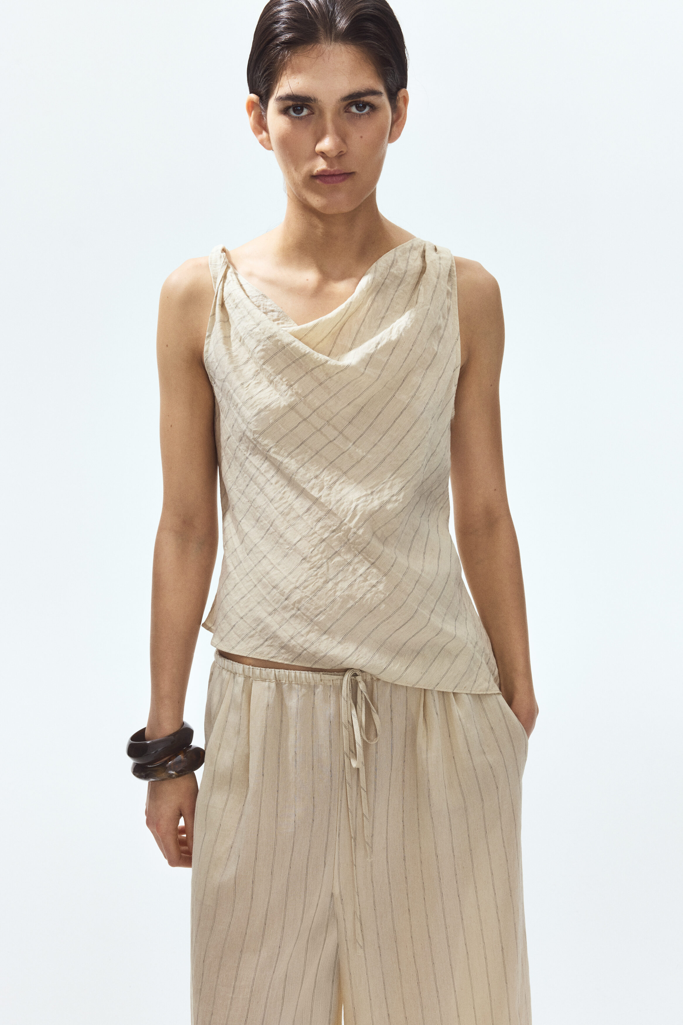 Asymmetric cowl-neck top