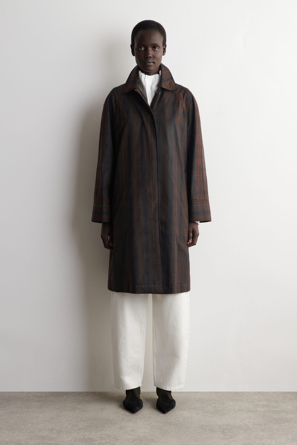 CHECKED WAXED-COTTON CAR COAT — Khaki green dark