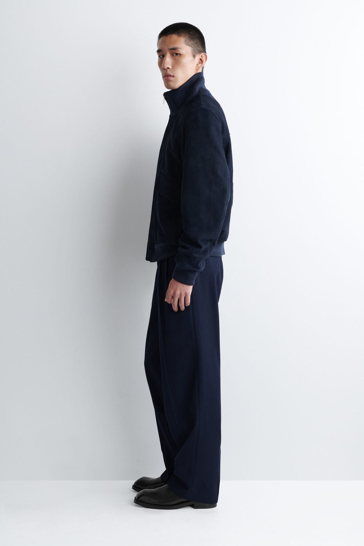 SUEDE FLIGHT JACKET — Blue dark