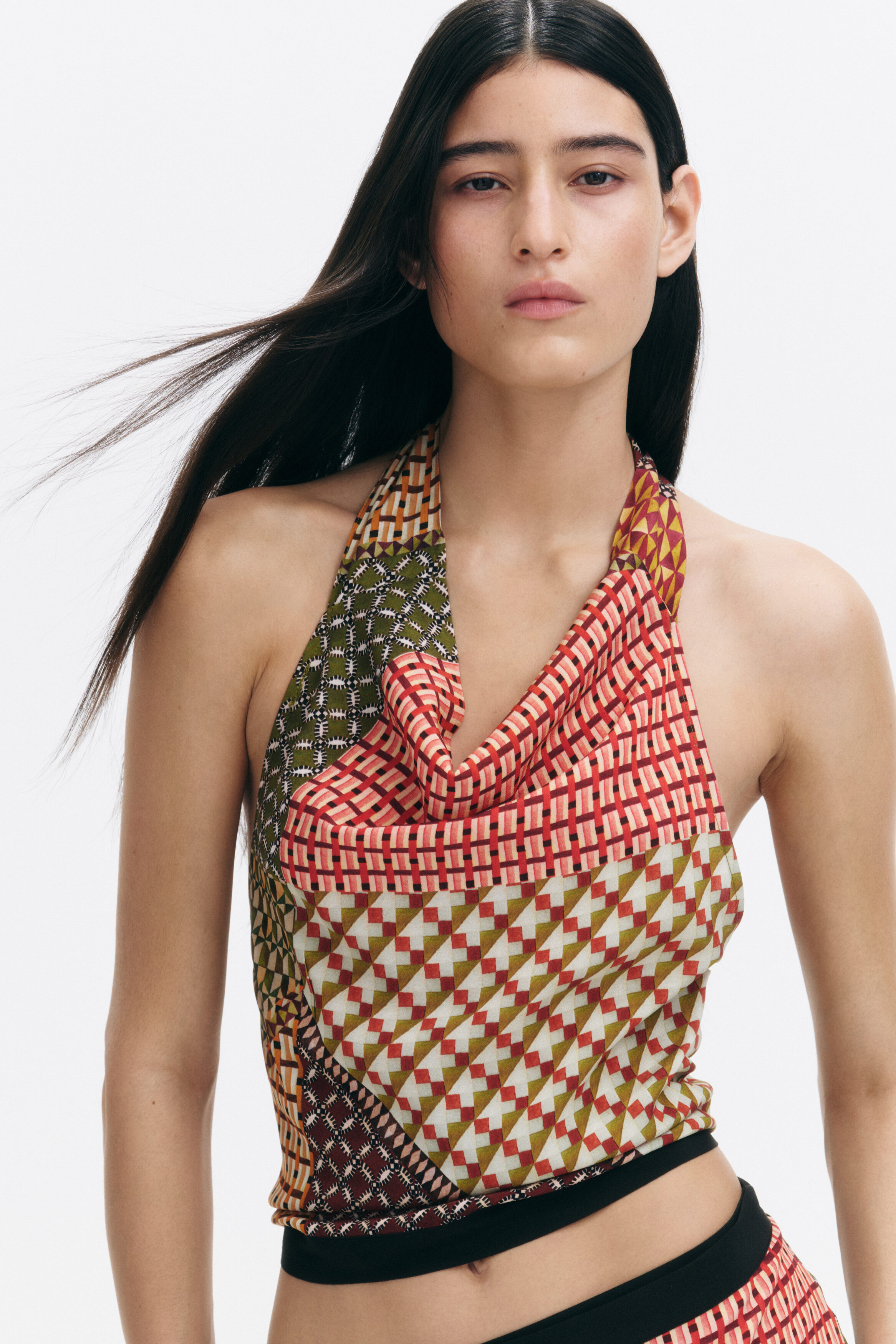 Cowl-neck halterneck top