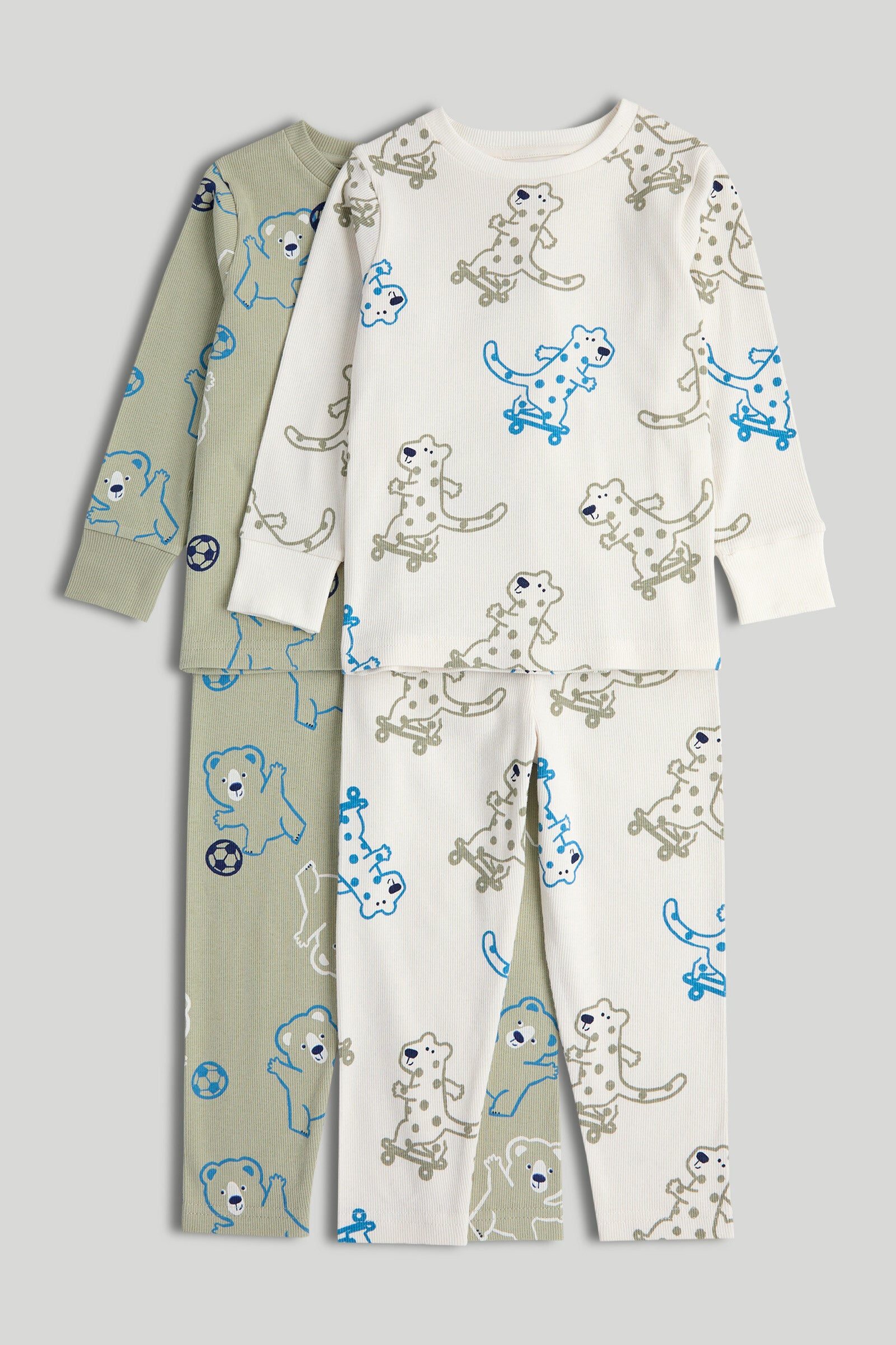 2 Pack Bear Ribbed Pyjamas