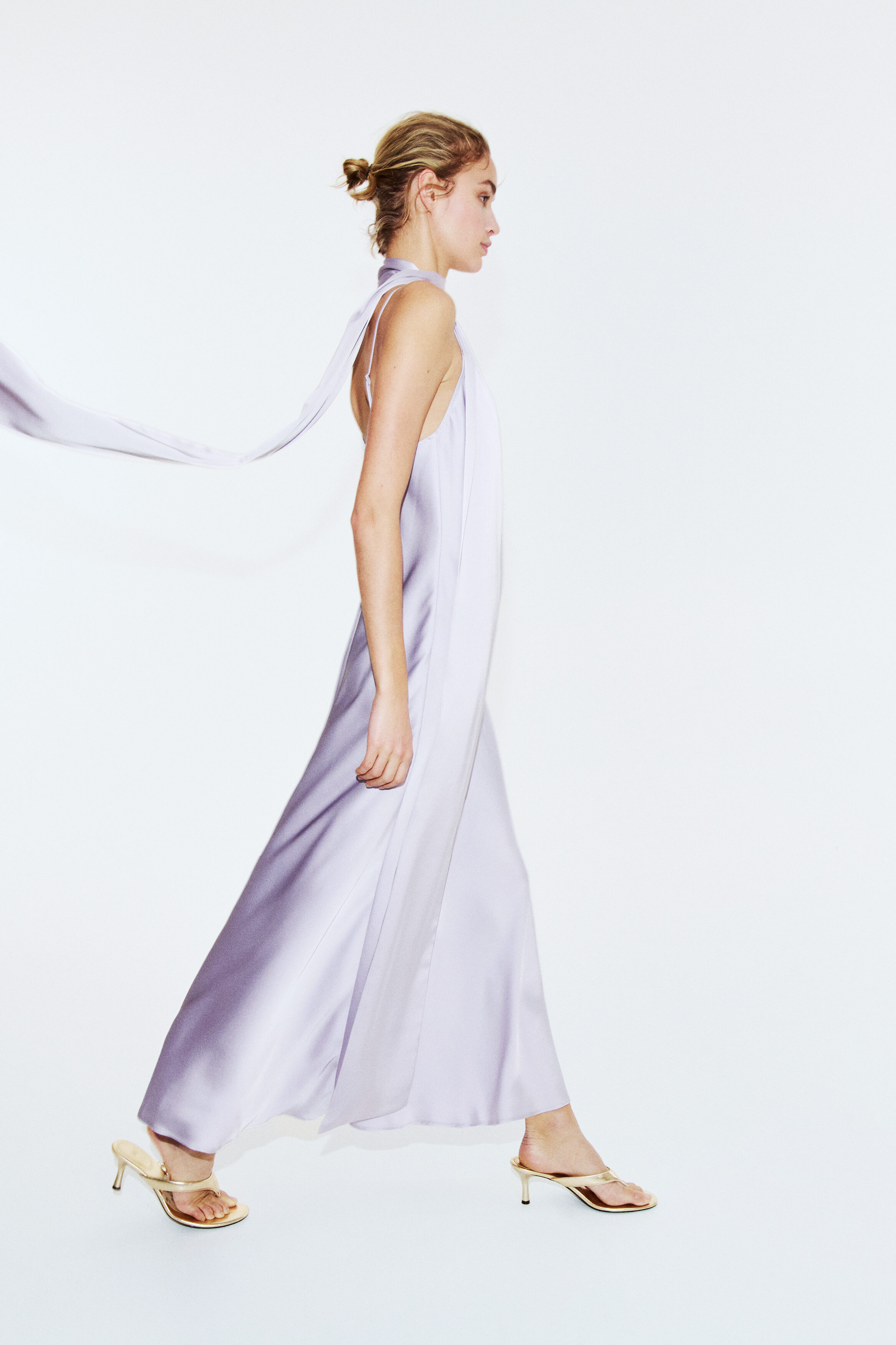 Strappy satin dress with scarf