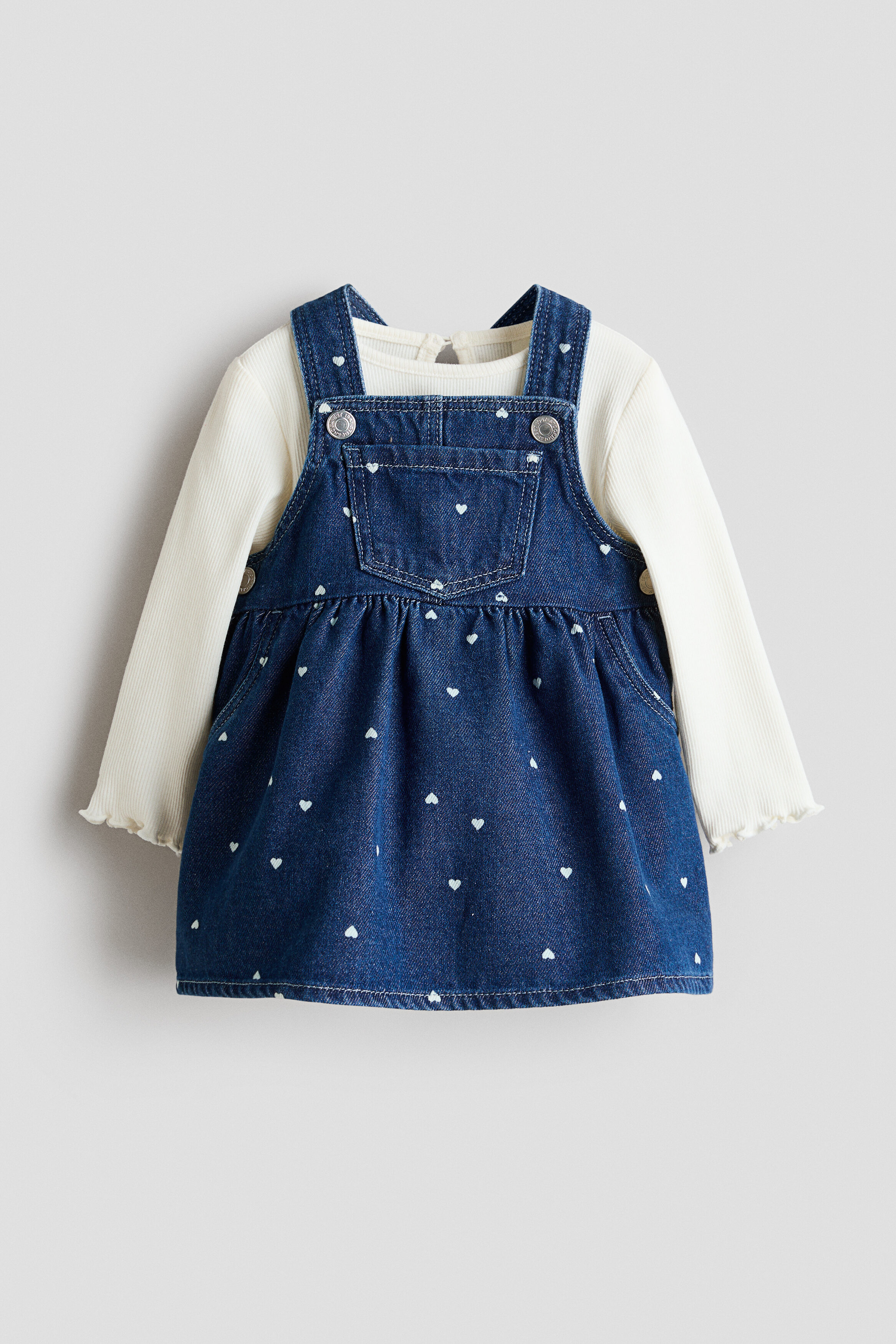 2-piece dungaree dress and top set