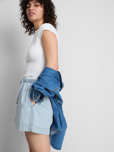 Cotton Denim Jogger Shorts