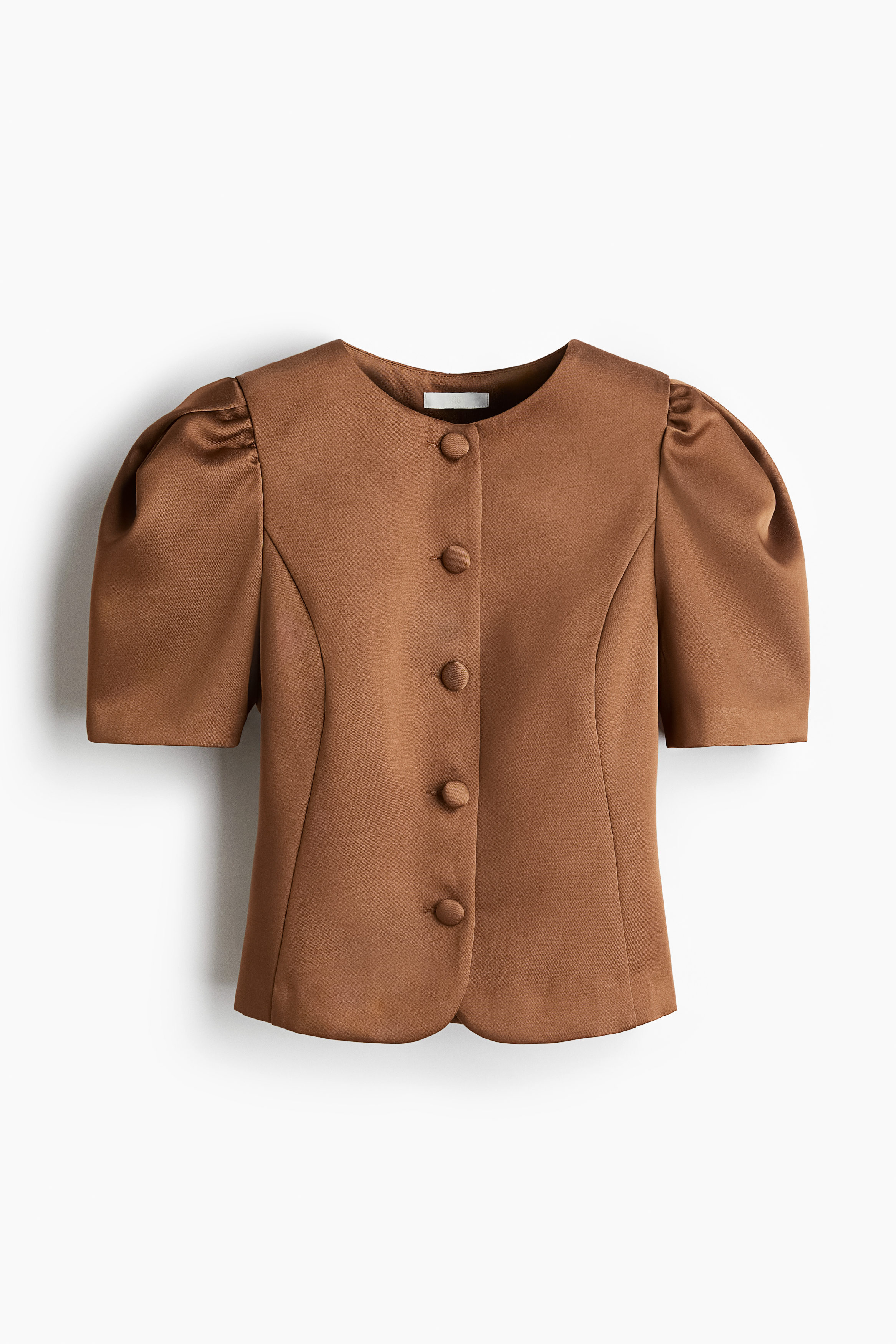 Yohana - Puff-Sleeve Tie-Neck faux Pearl Plain Blouse | YesStyle 