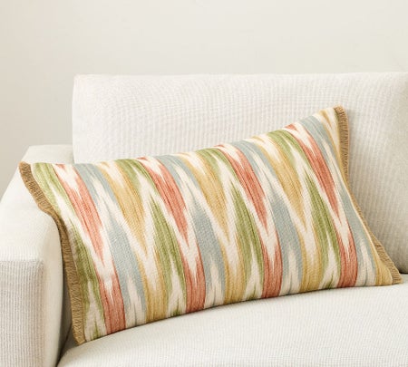 Kravet Ikat Lumbar Pillow With Fringe