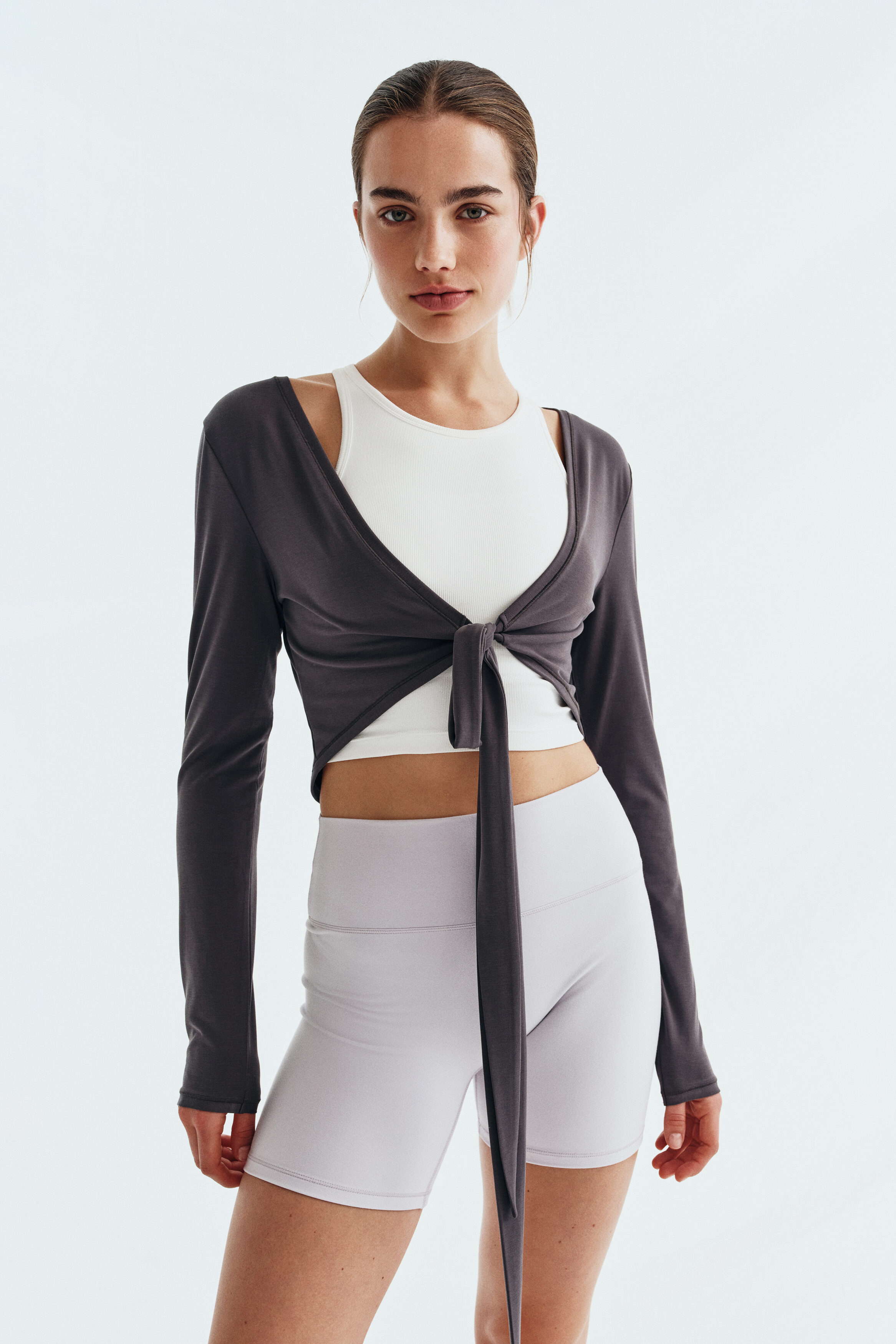 Cropped tie-front top with SoftMove™