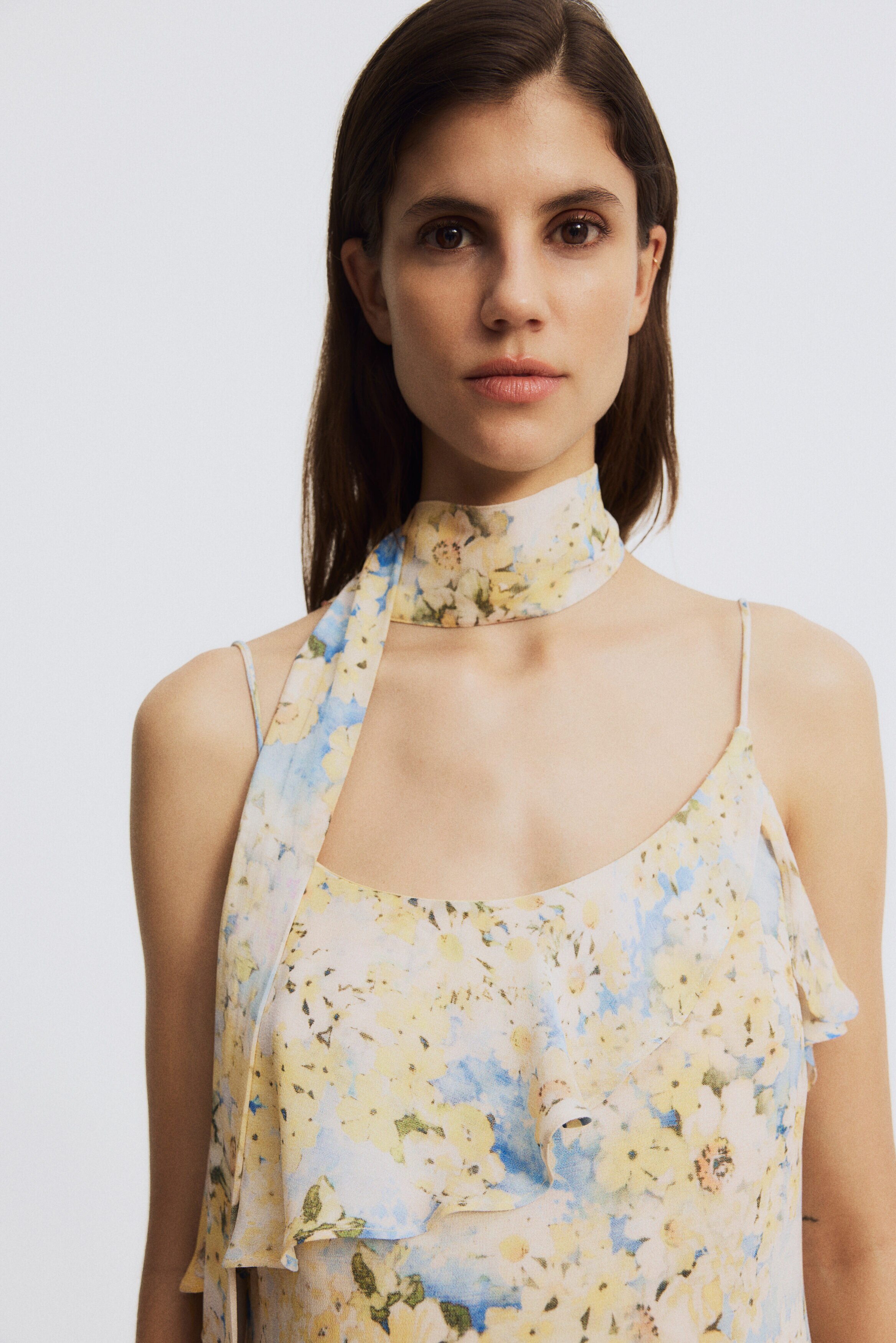 MAMA Flounced chiffon dress with scarf
