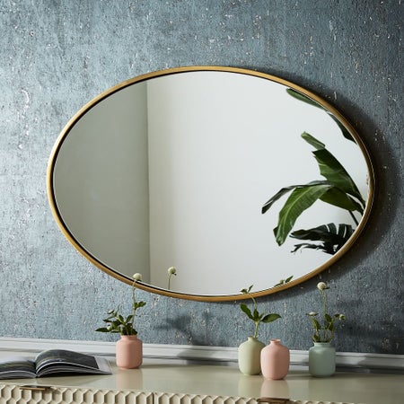 Metal Frame 30" Oval Mirror, Antique Brass